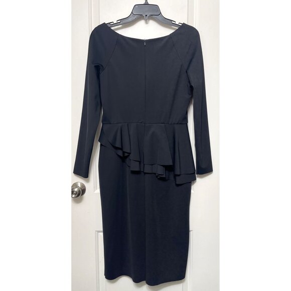 New Betsy & Adam Long Sleeve Peplum Cocktail Midi Dress in Black Size 8 - Picture 4 of 8